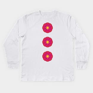 Pink and yellow flowers over mint Kids Long Sleeve T-Shirt